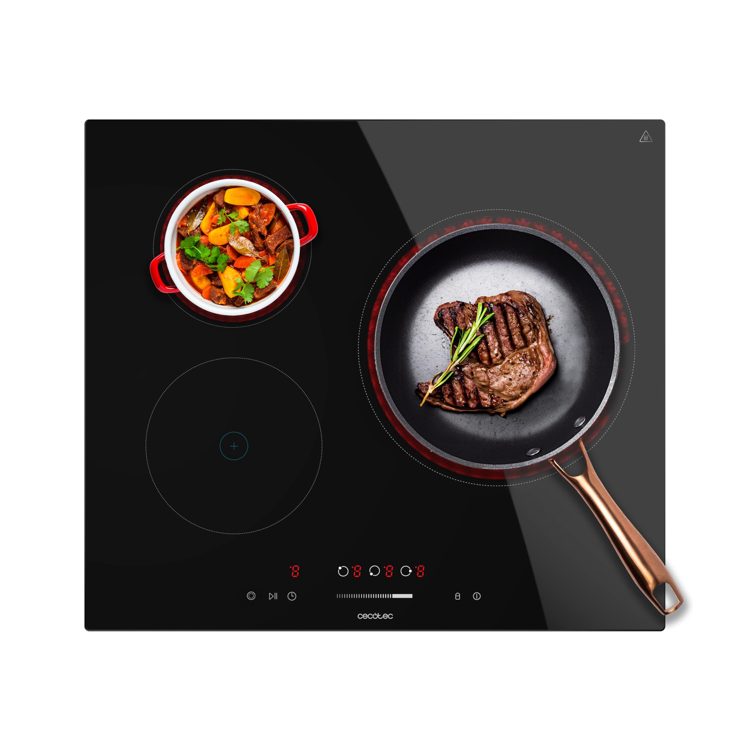 Cecotec Placa Vitrocerámica 3 Zonas Bolero Squad V 3100, 5700W, Control Táctil, 9 Niveles, Triple Anillo, Temporizador Individualizado, Indicador Calor Residual, Bloqueo Seguridad para Niños