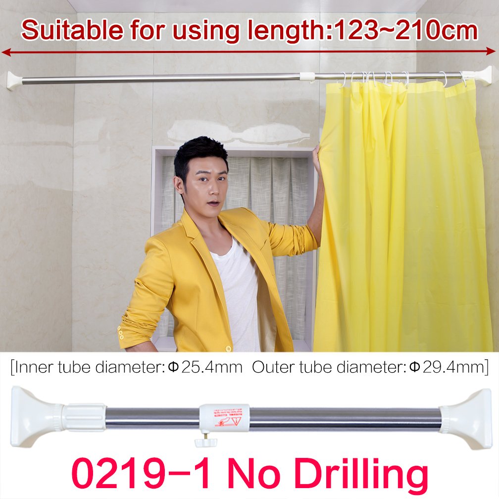 Hershii Tension Shower Curtain Rod Adjustable Straight Rail Clothes Hanger Heavy Duty Square Head Garment Drying Rack 29.4mm Diameter - Image 4