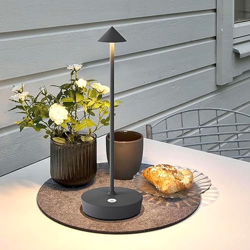 Miniatura 2 de Juego de 2 lámparas de mesa inalámbricas recargables, 6000 mAh LED, funciona con pilas, lámpara de escritorio con control táctil, atenuación