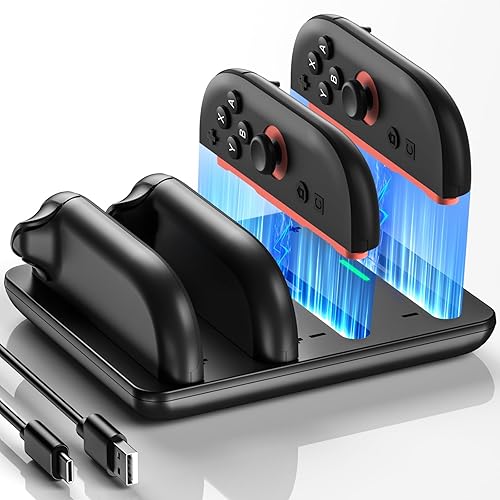 Switch 2 JoyCon Cargador para Nintendo Switch 2 Joy Con - Base de carga 4 en 1 para Joy-Con 2 controladores, interruptor de carga rápida 2H 2