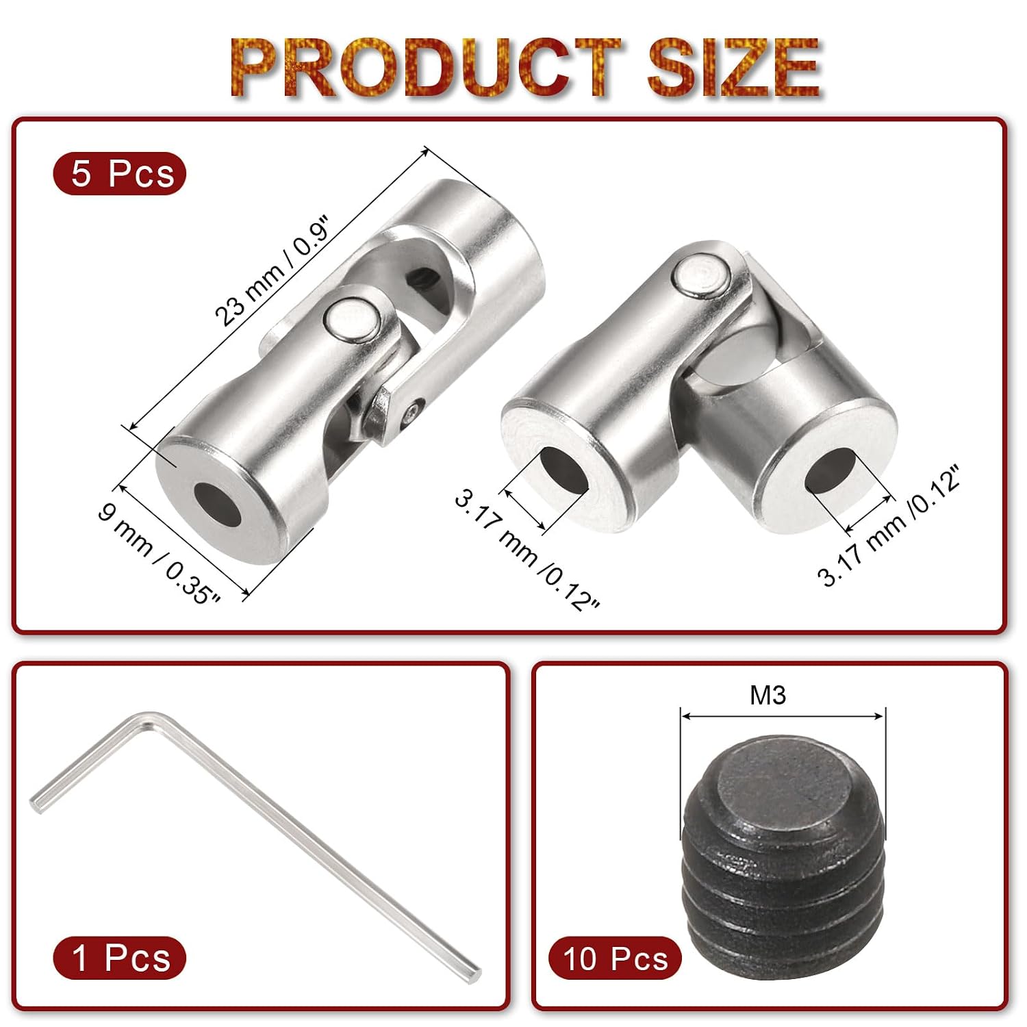 MECCANIXITY 5Pcs 3.17mm to 3.17mm ID Steering Universal Joint Shaft Coupling,L23XD9 Metal 45°Rotatable Joints Coupler with Screws Wrench Set for Model Car Ship Drive Shaft Motor Connection