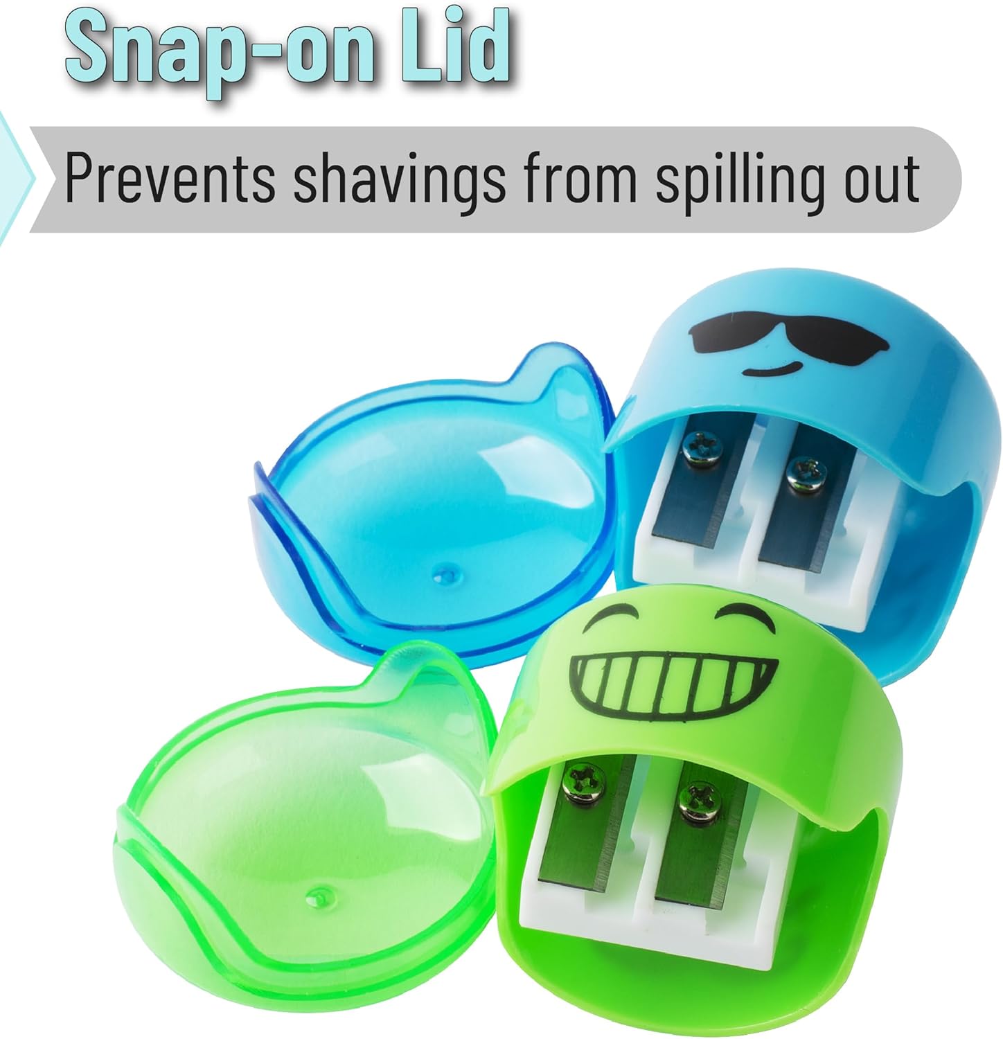 Mr. Pen pencil sharpeners with snap-on lids, preventing shavings from spilling.