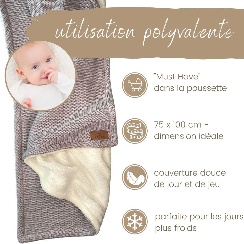 DIKOS Couverture d'hiver de qualité supérieure pour bébé - Couverture d'hiver douce pour nouveau-né, garçons et filles - En coton bio et polaire chaude (Oeko-TEX 100) - Élégante couverture de