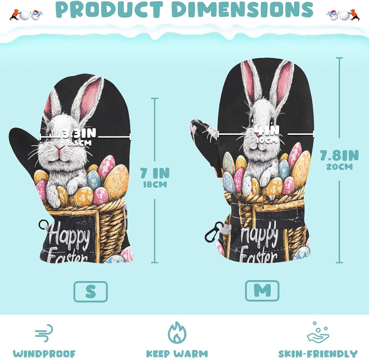 Happy Easter Egg Toddler Mittens Kids Winter Gloves Fleece Lined Warm Infant Mittens for Baby Boys S