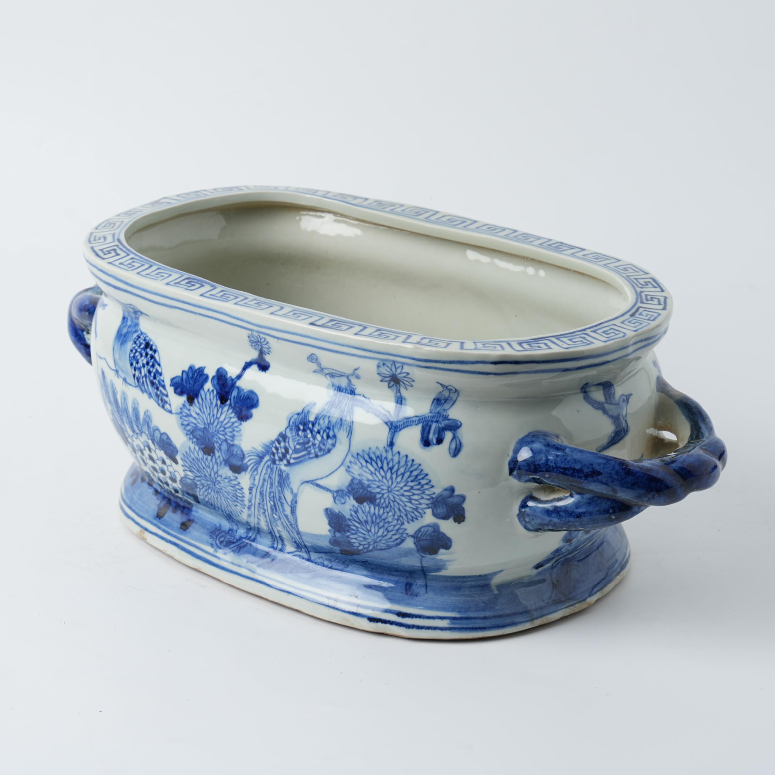Vintage Blue Flower Planter - Chinoiserie Ceramic Footbath -2