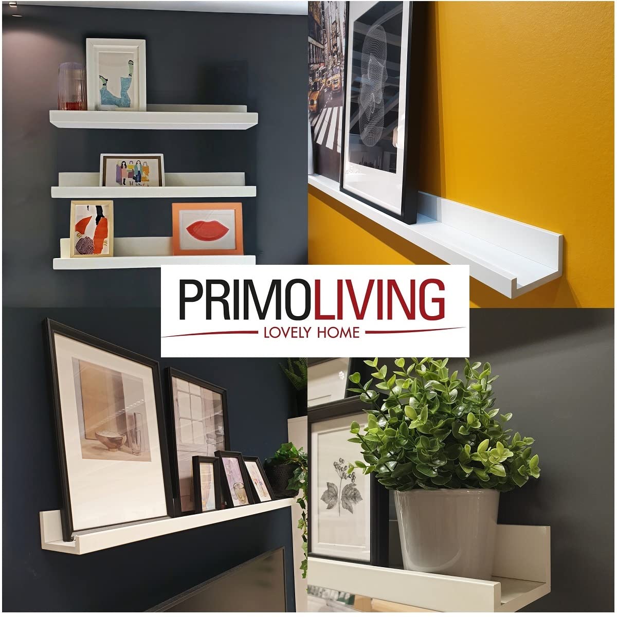 PrimoLiving 3er Set Wandregal Weiß - 90 cm Schweberegal Bilderleiste Set für Bilderrahmen Bücher Deko im Wohnzimmer Arbeitszimmer Badezimmer Küche Schlafzimmer P-14851