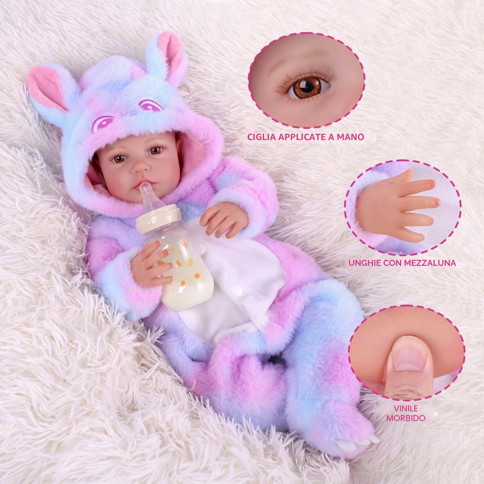 BABESIDE Bambole Reborn – 50 cm Realistico Bambola Bambina corpo in Morbido Tessuto, Occhi Marroni – Bambolotto Femmina con vari Accessori, Adatta a Bambini dai 3 Anni in Su