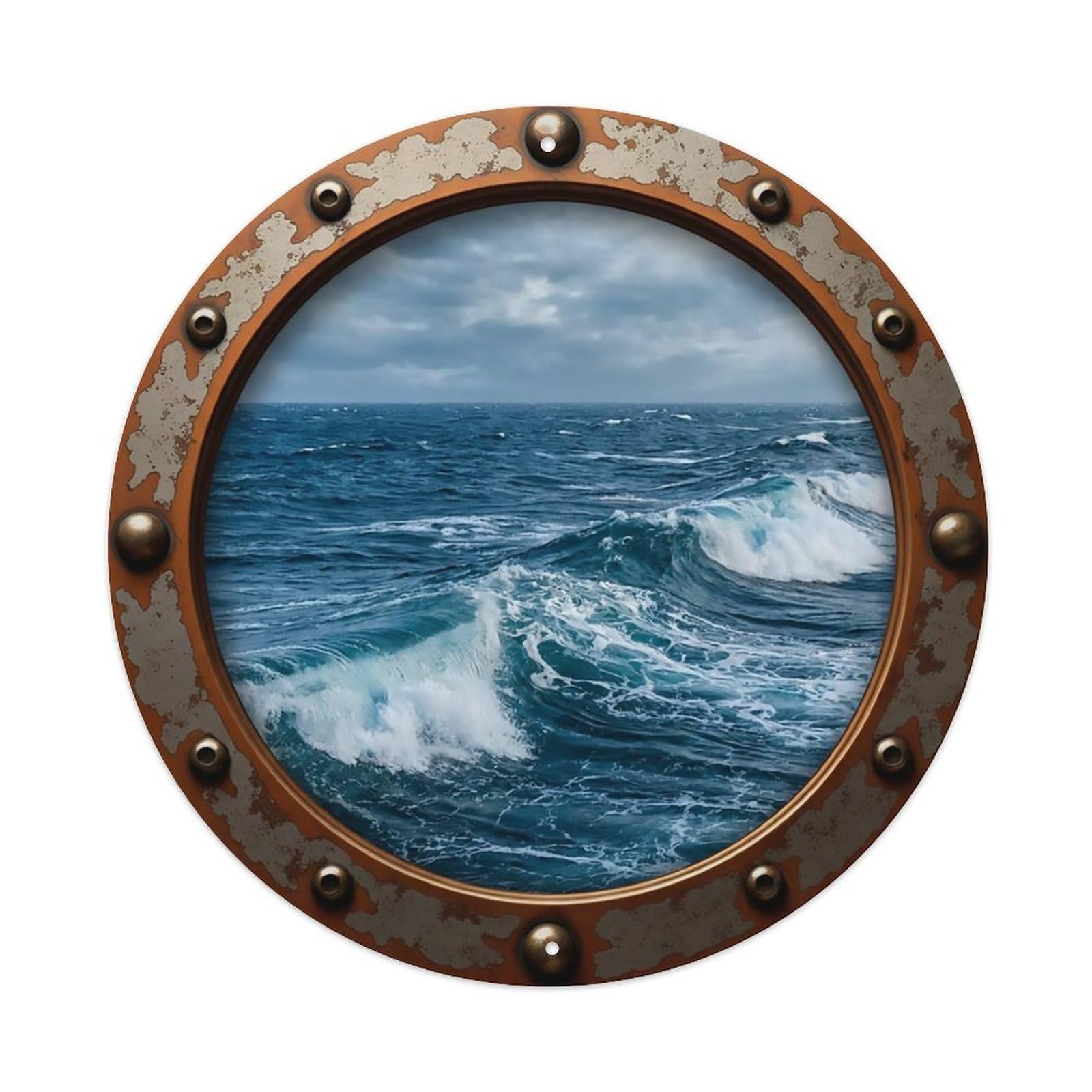 Vintage Porthole Oscillating Waves Nautical Window View Metal Tin Sign