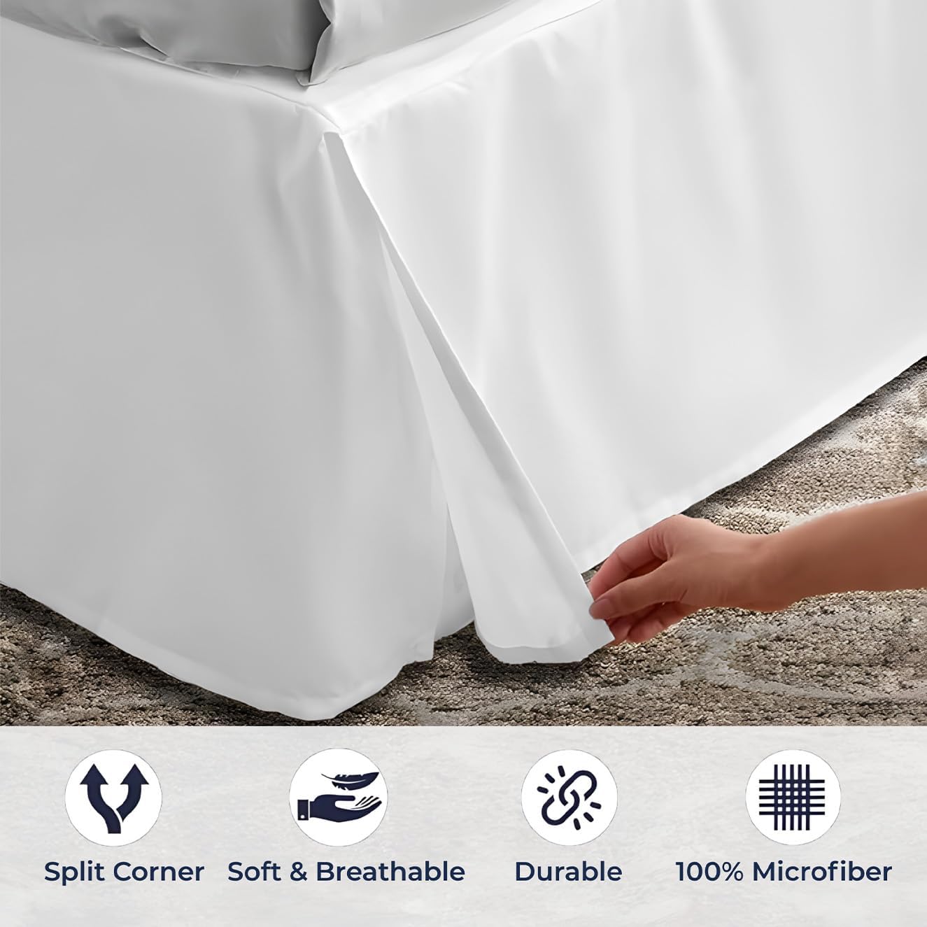 SGI bedding 24 inch Drop Bed Skirt Cal King Size - Platform Style with Secure Fit, Classic Tailored Look, Elegant Pleated Style Dust Ruffle, Split Corners, Wrinkle Resistant Microfiber - White