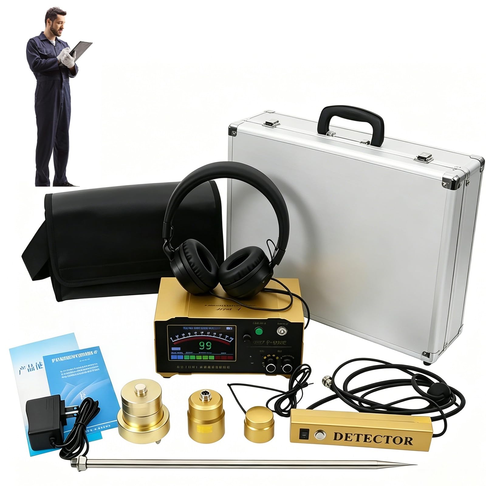 CLEASEBILY Accurate Underground Water Leak Detector, 4 Gears Adjustable, Noise-Cancelling Headphone, for Residential & Public Facilities – F999E