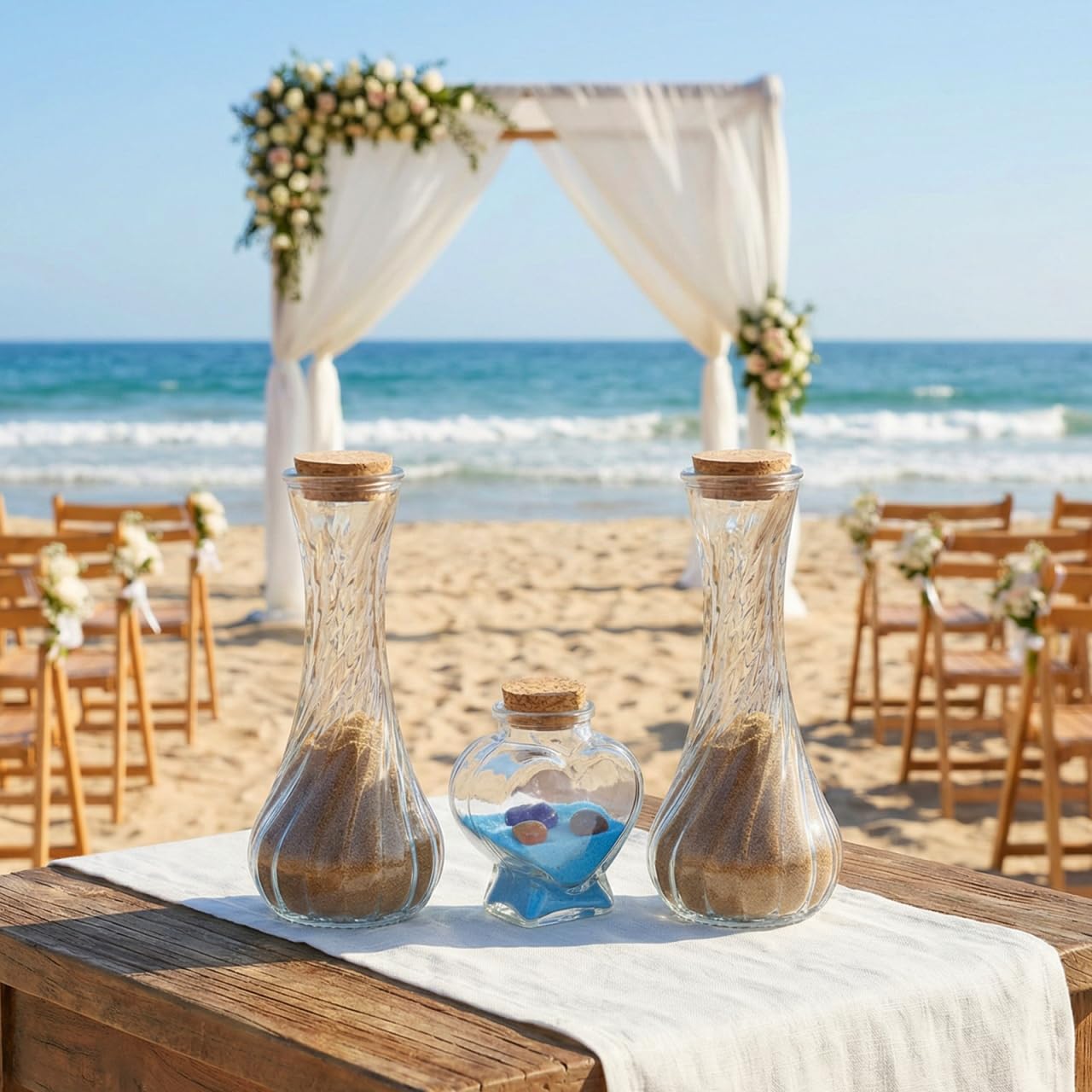 ifundom 3-Teiliges Glas Flaschen Set Hochzeit Sandzeremonie Mit Herzflasche 75Ml Und Schraubflaschen 130Ml Dekoratives Aufbewahrungsset Für Wünsche Und Diy Kunstdeko