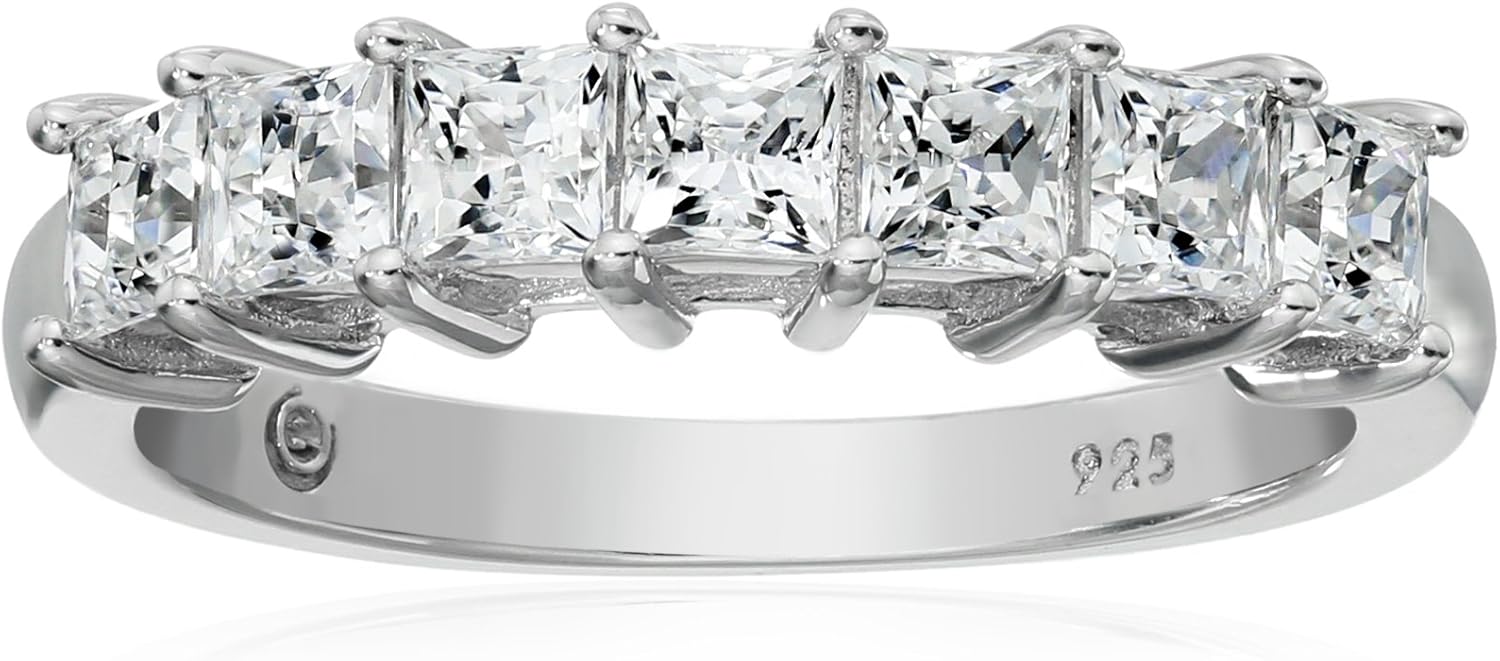 Amazon Essentials Platinum-Plated Sterling Silver Infinite Elements Princess Cut Cubic Zirconia Ring (1 cttw, 2 cttw, or 3 cttw)