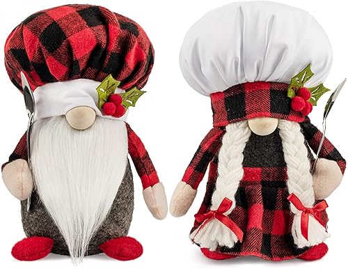 D-FantiX Gnomos de chef de Navidad, 2 unidades hechas a mano para cocinero Tomte, gnomo sueco, estatuilla escandinava, gnomos nórdicos, muñeco de