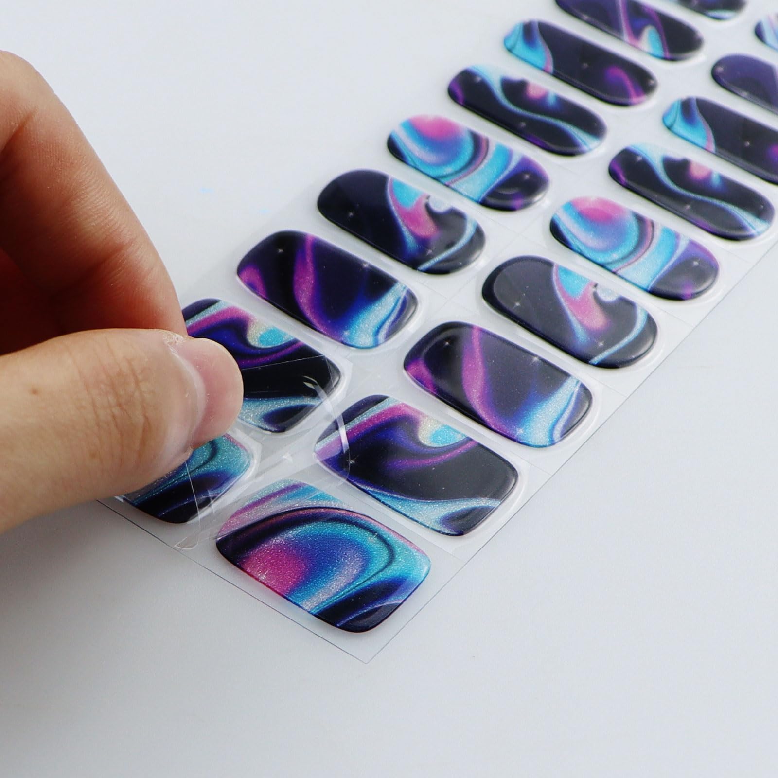 Gel-Nagelfolien Set Mit Stern & Schleifen-Motiven - Selbstklebende French-Tip Sticker, UV-härtend, Inkl. Werkzeug