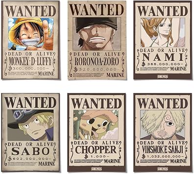 COMOR 6PC One Piece Poster For Fans Kids Room Bedroom Wall Decor-One Piece Anime Posters Canvas Prints Picture For Teen Boy Girls Gifts