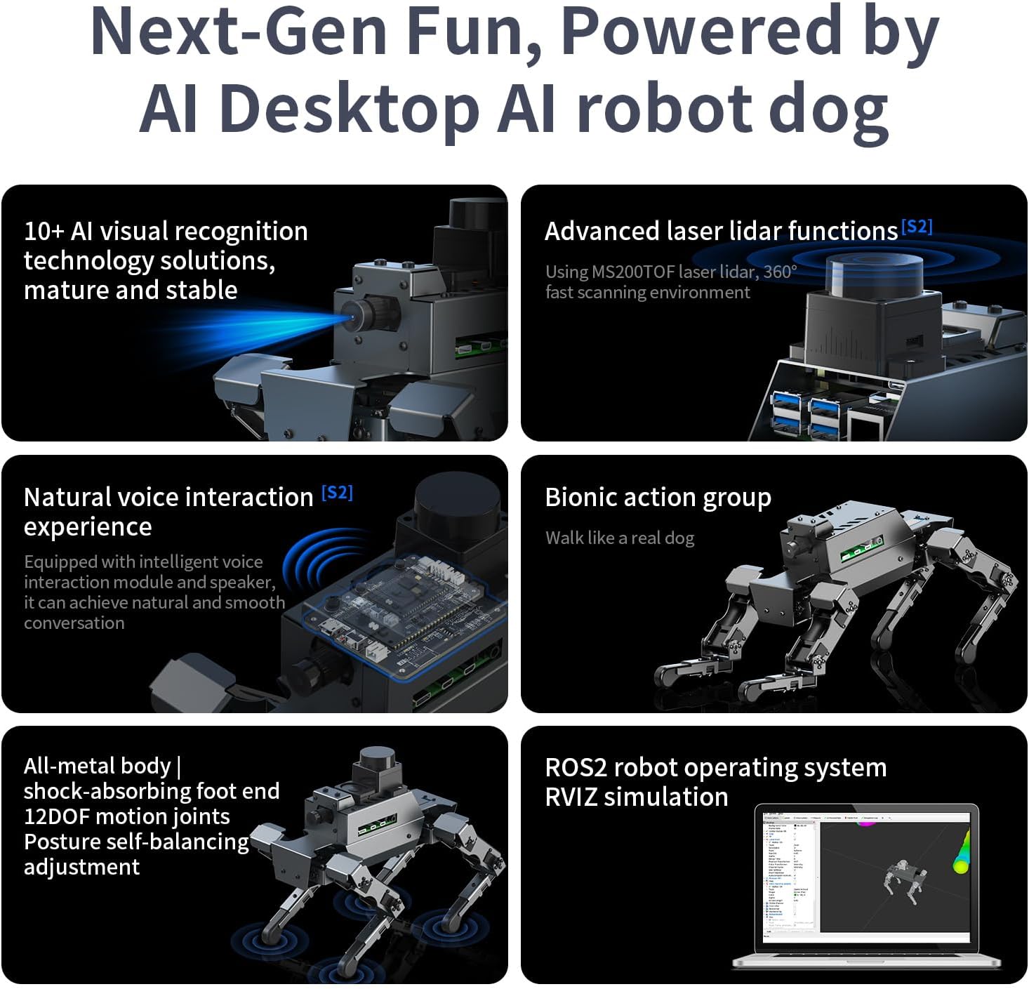 Yahboom Raspberry Pi 5 Adults AI Smart Robot Dog Python Programmable 12DOF Bionic Mechanical Dog DOGZILLA Face Color Recognition OpenCV (S2 Without Pi)