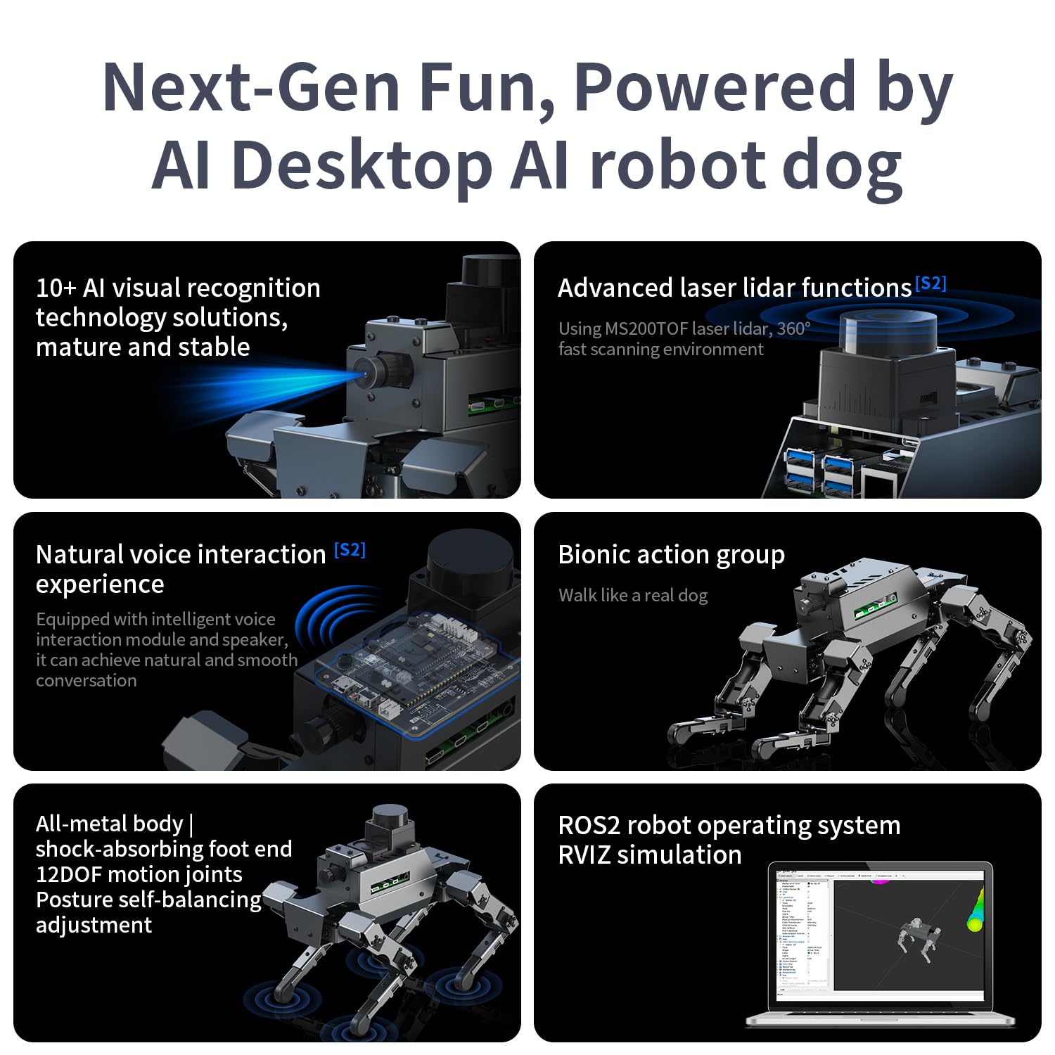 Yahboom ROS2 Robot Dog with RPi 5 AI Model Voice Embodied Intelligence OpenCV Programmable Bionic Quadruped AI Robotic Dog,for Educational Python Programming,Electronic Engineers(Without pi)