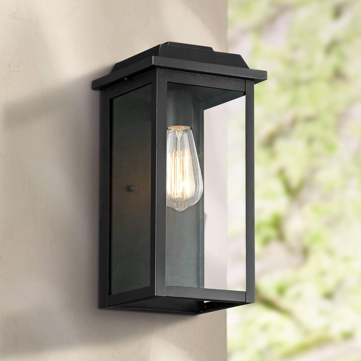 John Timberland Eastcrest Modern Outdoor Wall Light Fixture Textured Black 14" Clear Glass Panels for Exterior Barn Deck House Porch Yard Patio Outside Garage Front Door Garden Home Roof Lawn