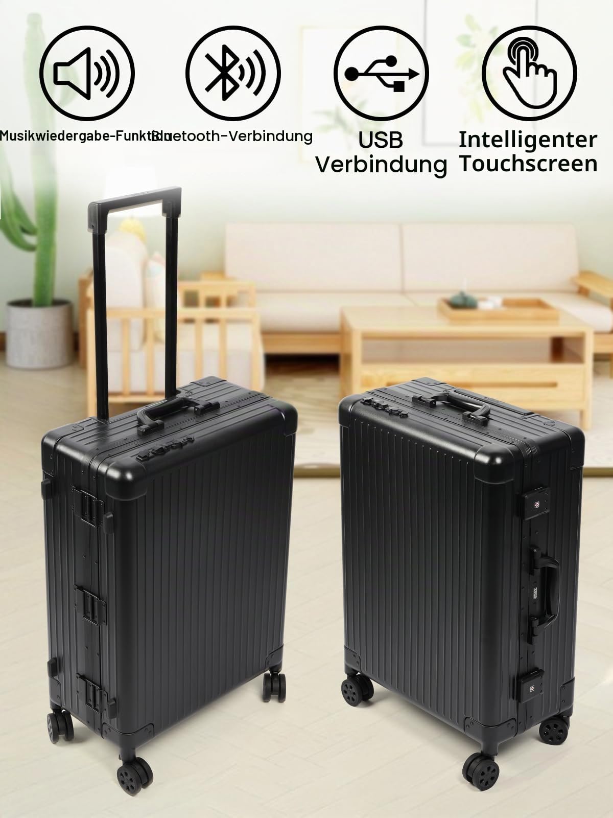 EBANKU Kosmetikkoffer Trolley Schminkkoffer, 24in PC Rolling Makeup Train Case Professionelle Künstler Kosmetik Organizer mit Spiegellichtern Nail Tech Organizer Storage, 4 Display-Tasten (Schwarz)