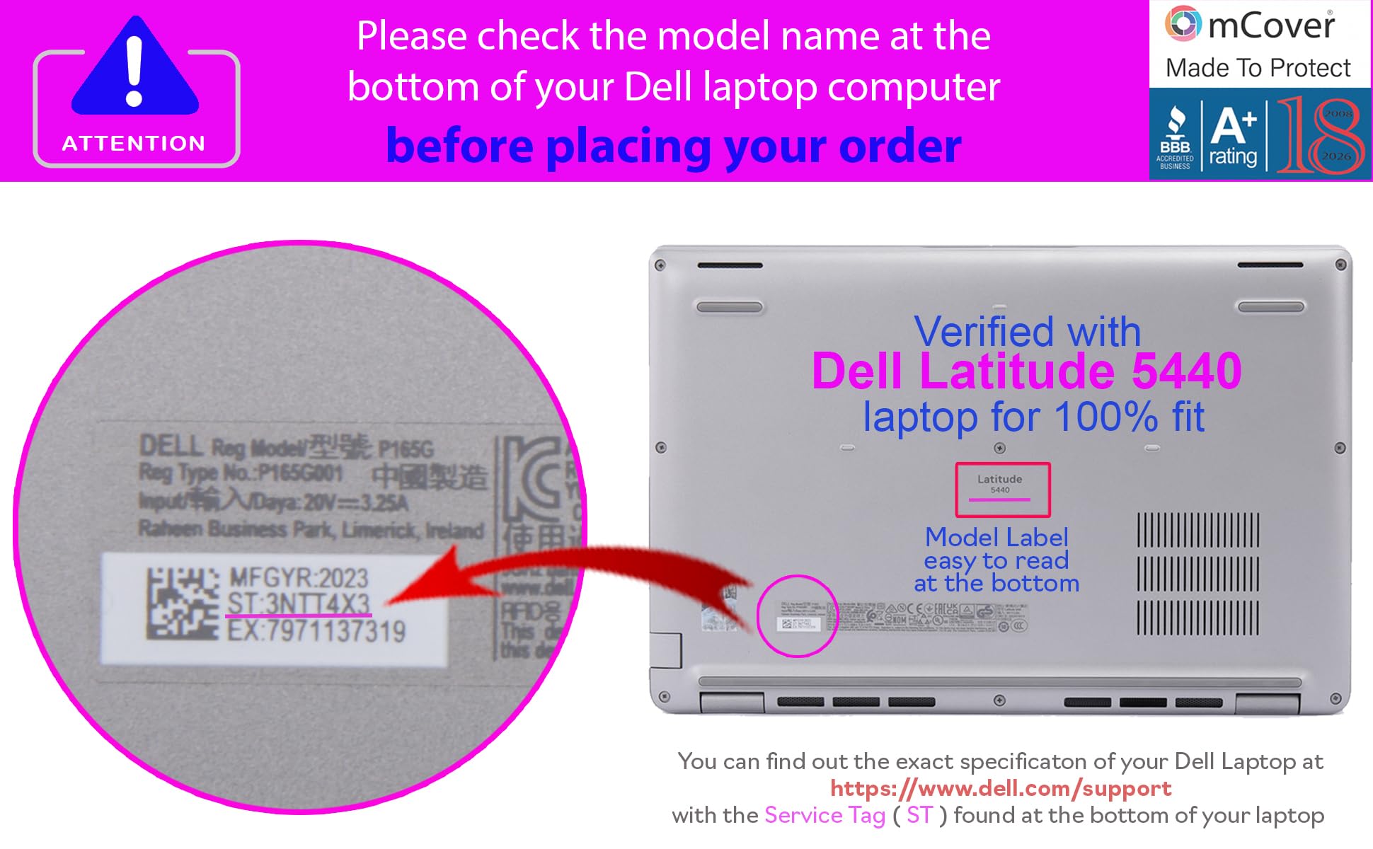 Étui mCover UNIQUEMENT compatible avec les ordinateurs portables Windows Dell Latitude 5440 5450 Series/Precision 3480 3490 Series 14" de 2023～2024 (NE CONVIENT PAS aux autres modèles Dell