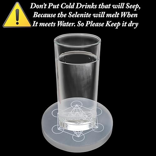 Miniatura 3 de Placa de carga de selenita con diseño de cubo de metatrón, cargador de cristal curativo grabado de 4 pulgadas  Posavasos redondo de disco para el