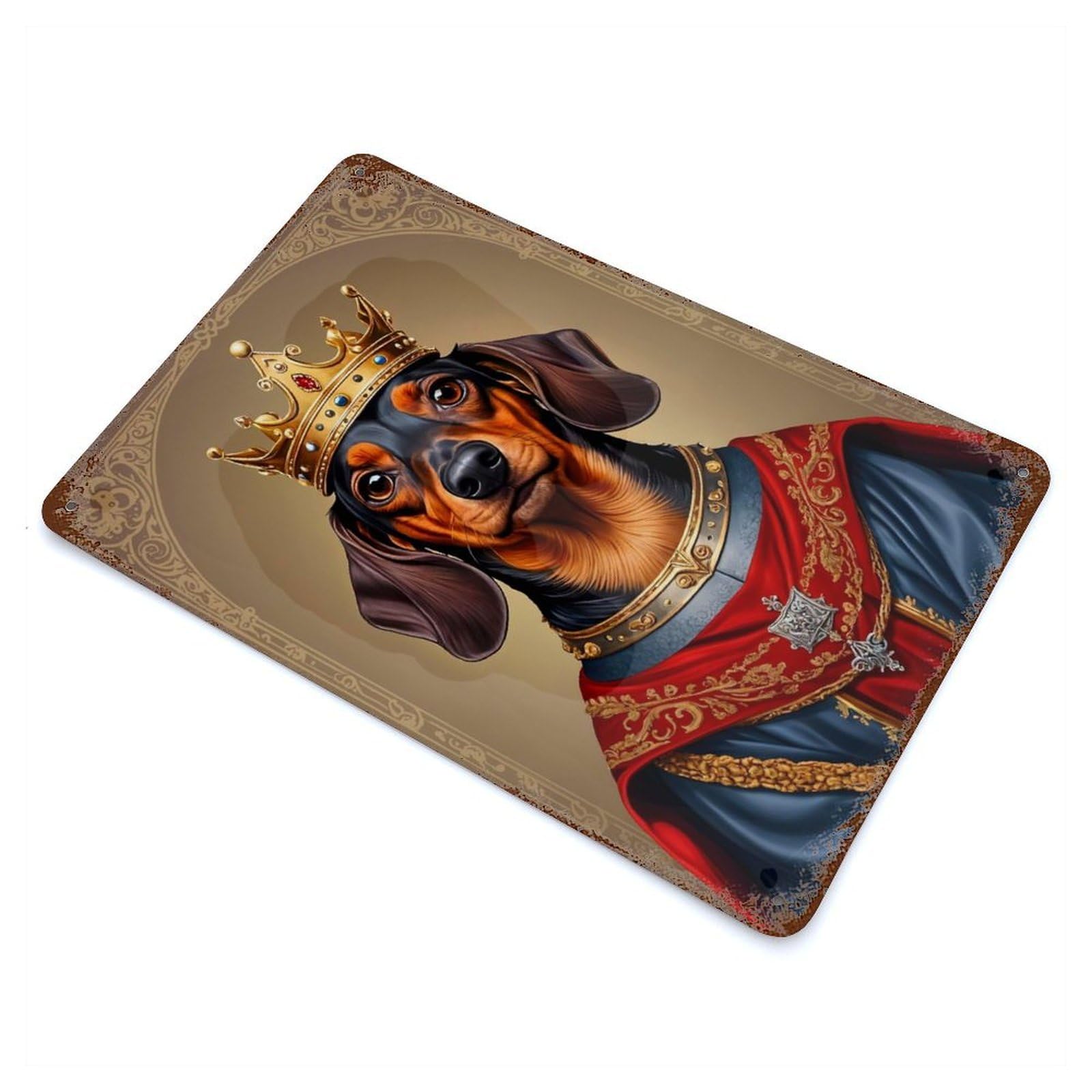 Rust Effect Tin Sign Dachshund Dog King 11.8"x7.9", Vintage Wall Decor for Basement, Hobby Room And Garage Decor