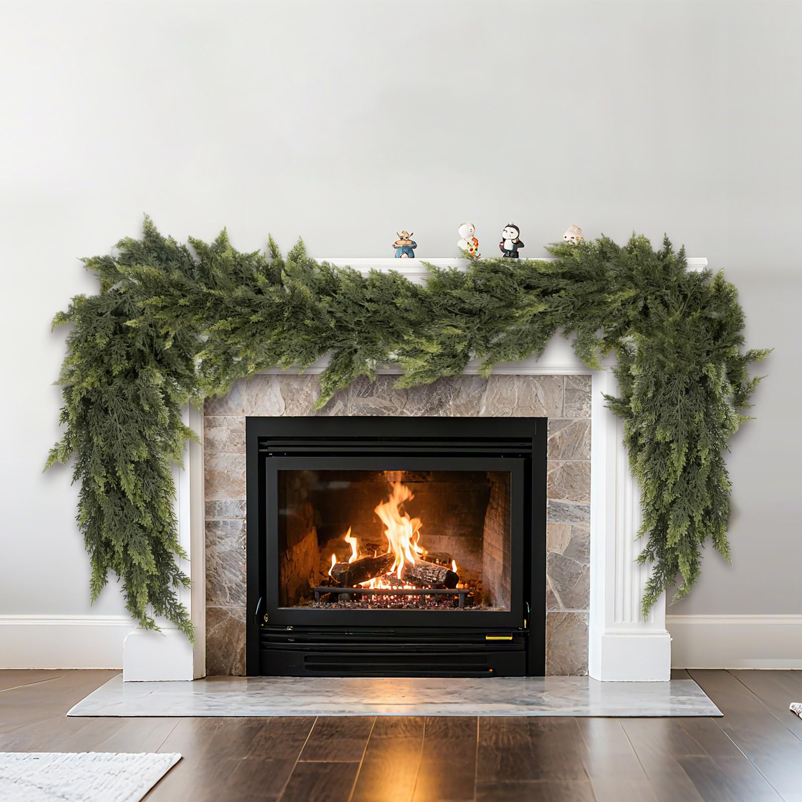 6 FT Artificial Cedar Garlands, Real Touch Winter Cedar Pine Garland,Artificial Green Faux Cedar Pine Garland for Fireplace Mantle Fireplace Indoor Outdoor Holiday Party Home Decoration (1, 6FT)