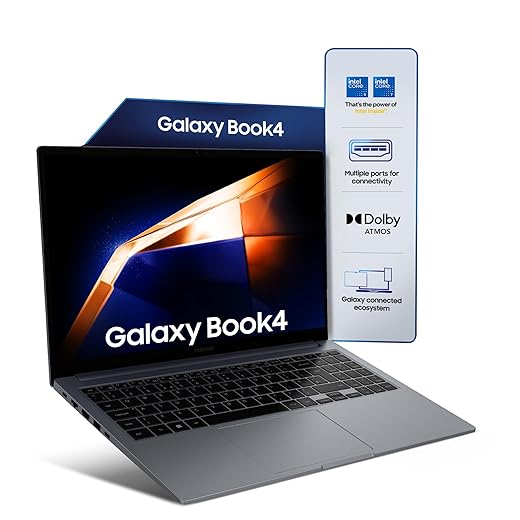 Samsung Galaxy Book4 (Gray, 16GB RAM, 512GB SSD)| 15.6" Full HD Screen | Intel i7 14th Gen 150U Processor |Windows 11 Home | MS Office 2021 | Fingerprint Reader | Intel Iris XE Graphics |RJ45 LAN Port