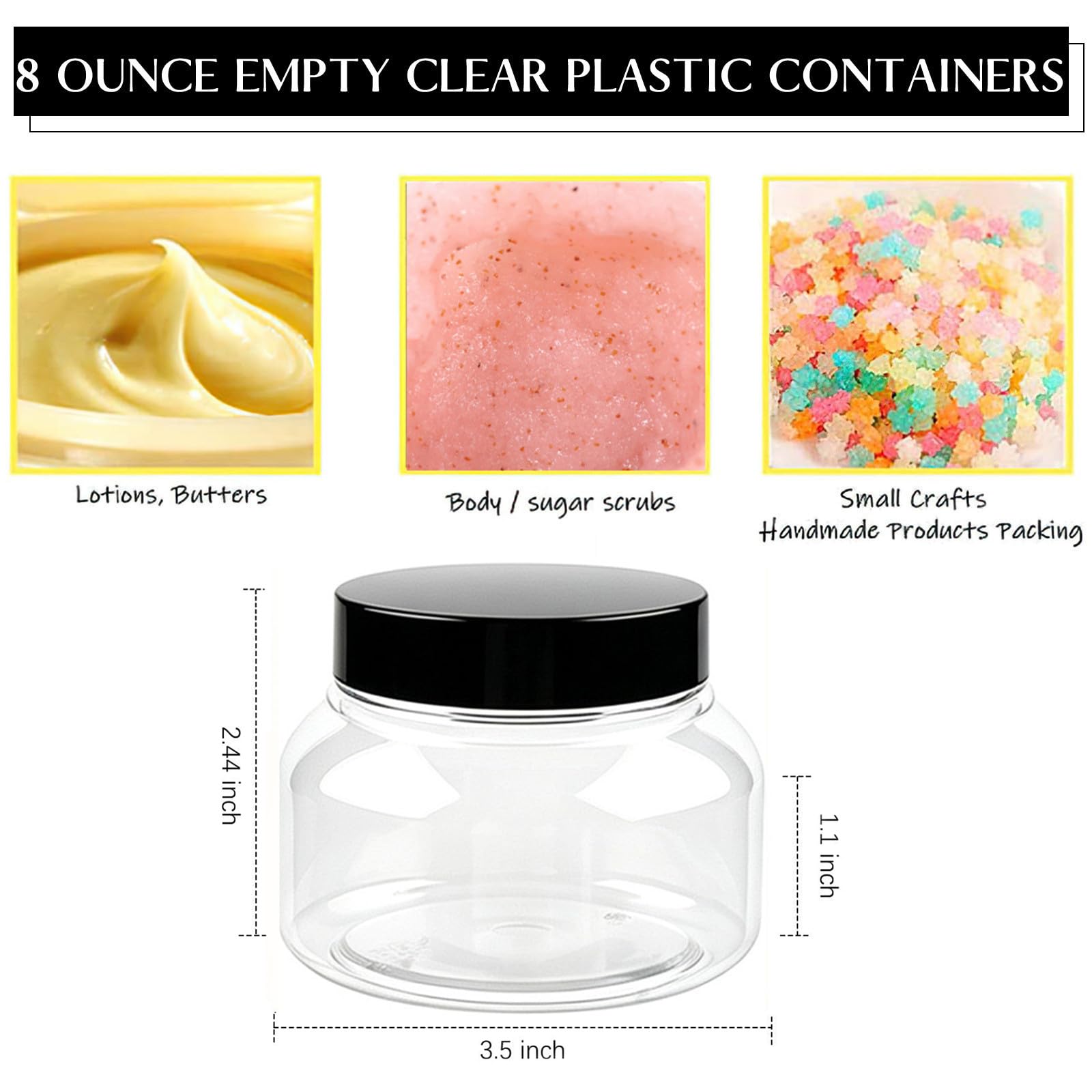 TUZAZO Plastikowy pojemnik 230 ml słoiki toskańskie z pokrywkami, bez BPA, 24 sztuki, puste, okrągłe, przezroczyste pojemniki na kosmetyki, słoiki na masło do ciała, na balsam, krem, żel, peeling