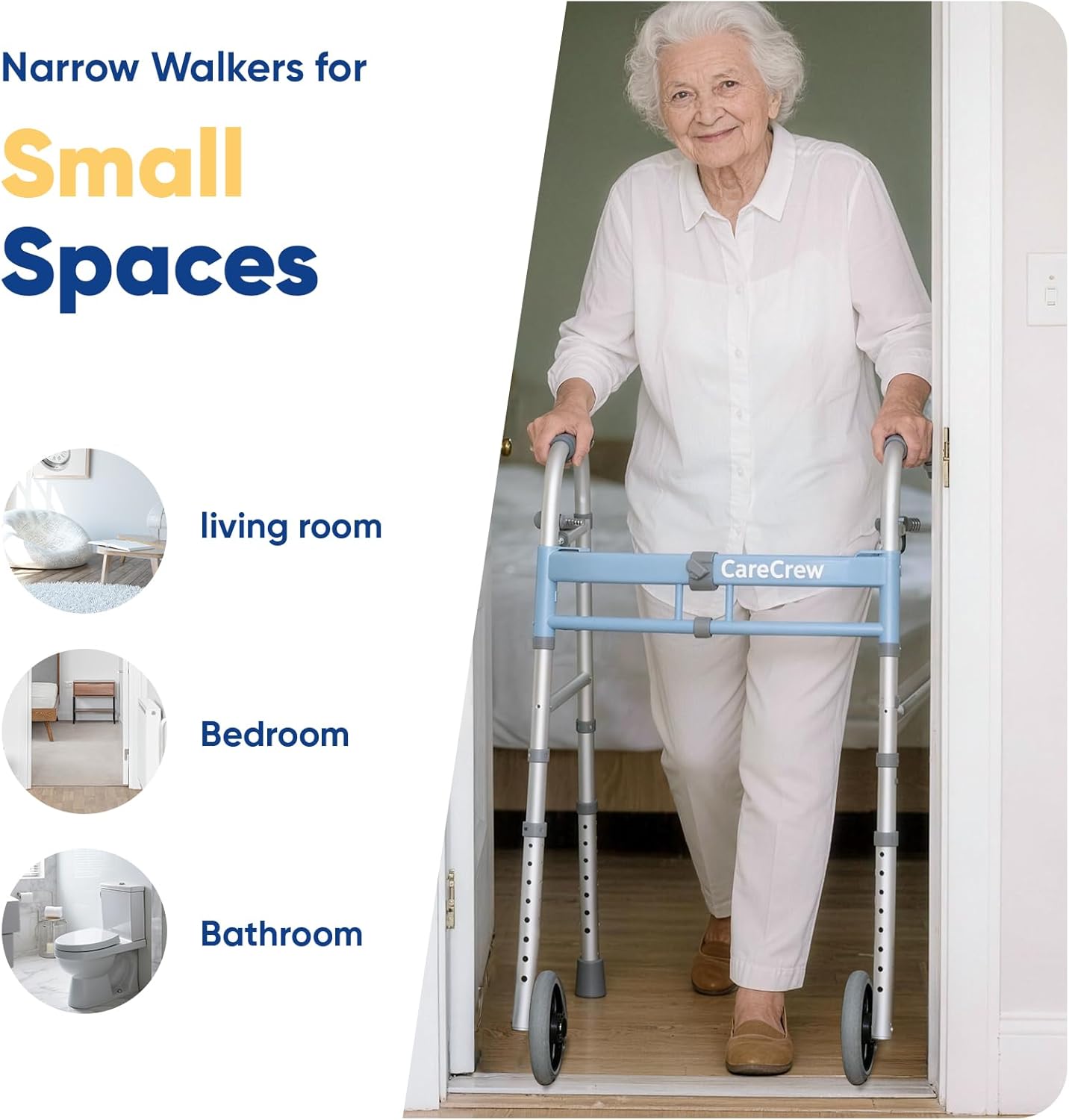 Narrow Walker for Seniors, 18 inches Wide - Adjustable Width, Lightweight Folding Walker, 350lbs Heavy Duty Bariatric Walker for Elderly, Standard Walker for Small Doorways
