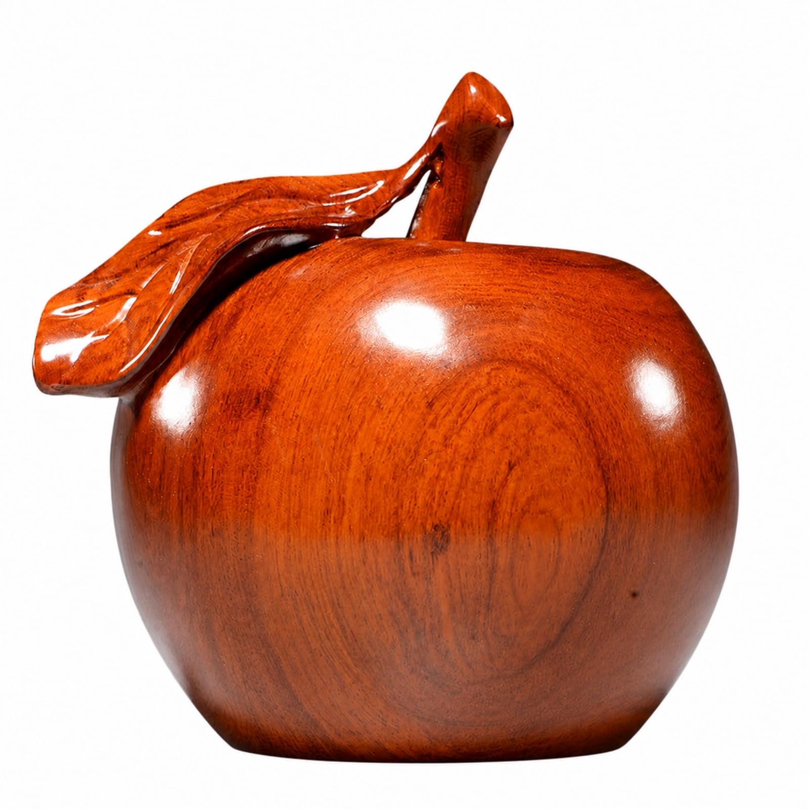 rockible Handgeschnitzt -Apfel | Glänzend polierte Oberfläche, Apfel mit Blatt, für Wohnzimmer, Birnbaumholz, 20CM