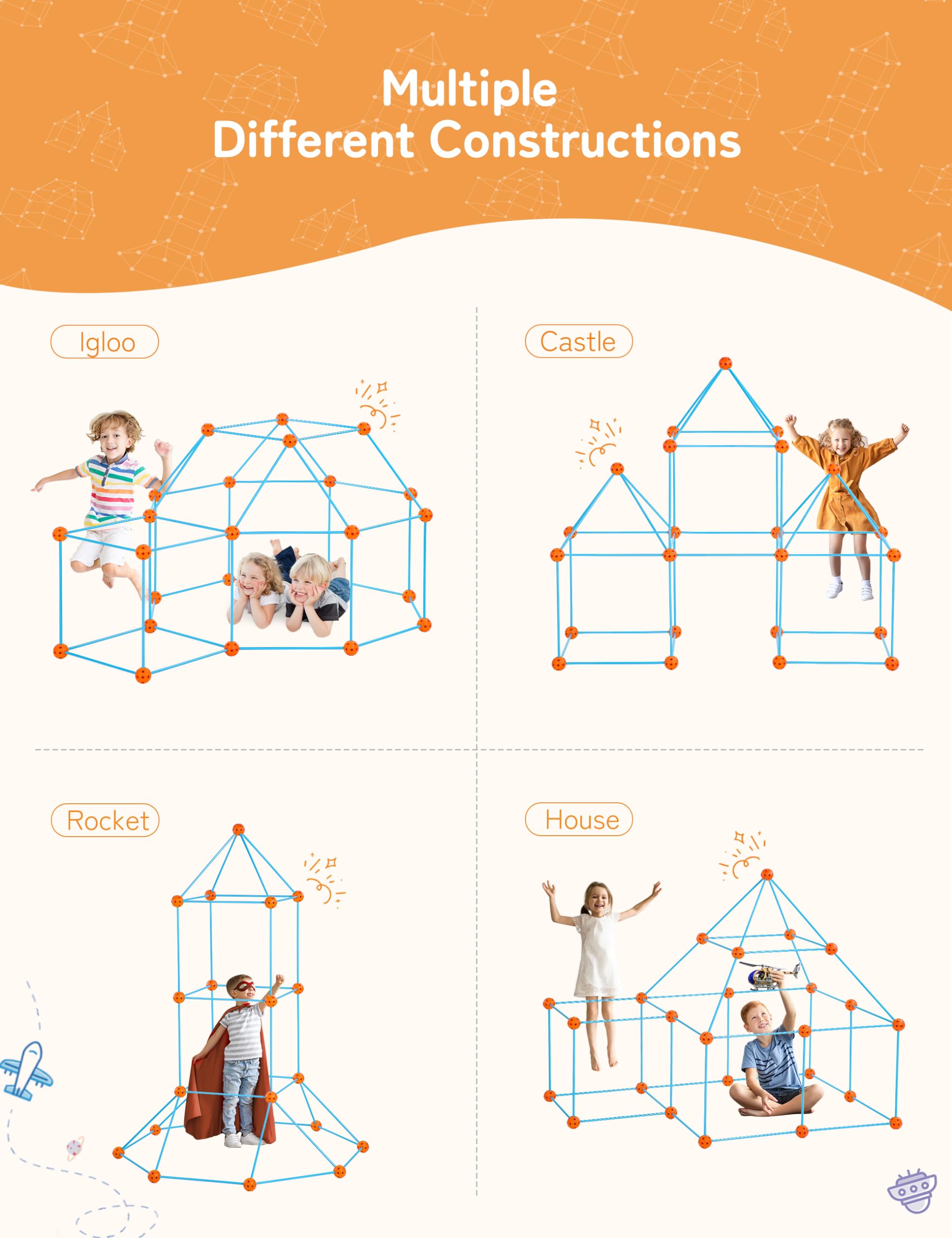 besrey Kit de Construction de Cabane Enfant Jouets de Construction de Fort pour Garçon et Fille, Châteaux, Tente Enfant, Tunnel de Jeu 85 Pcs