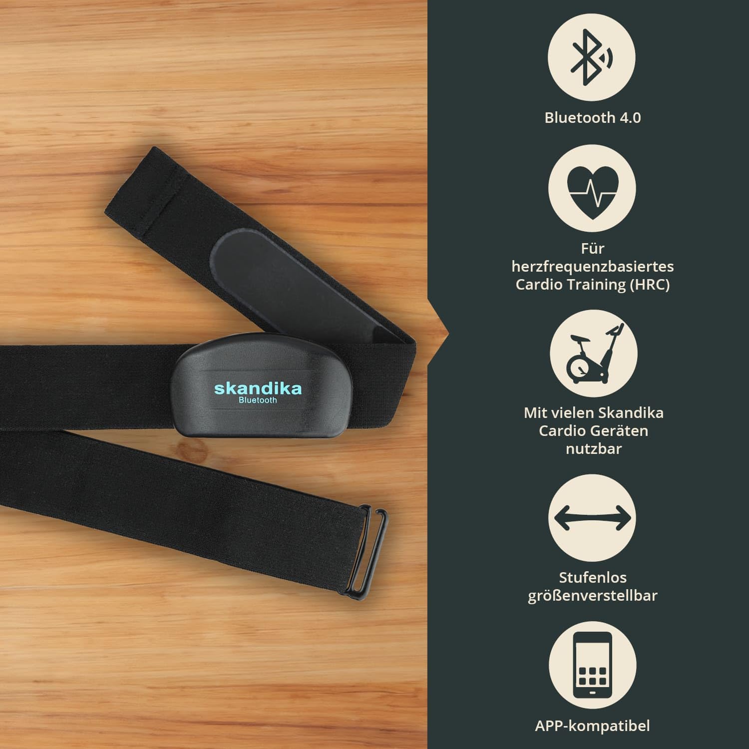 Skandika Brustgurt Pulsmesser Bluetooth | Herzfrequenzmesser für Sportgeräte, Pulsmessung, kompatibel mit Fitnessgeräten, Bluetooth-Schnittstelle, Fitness-Apps, Sportuhren | Pulsgurt