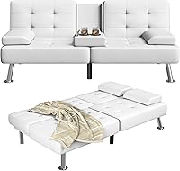 Vista 11 de Furmax Sofá Cama Futón Ajustable Sofá Cama Futón Sleeper para Sala de Estar, Oficina de Negocios, Sofás Reclinables con Portavasos (Cuero PU, Negro)