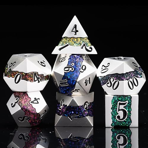 Dungeons and Dragons - Juego de dados DND D&D D20 de metal con flecos individuales con caja, dados poliédricos para juegos de rol D12 D10 D% D8 D6