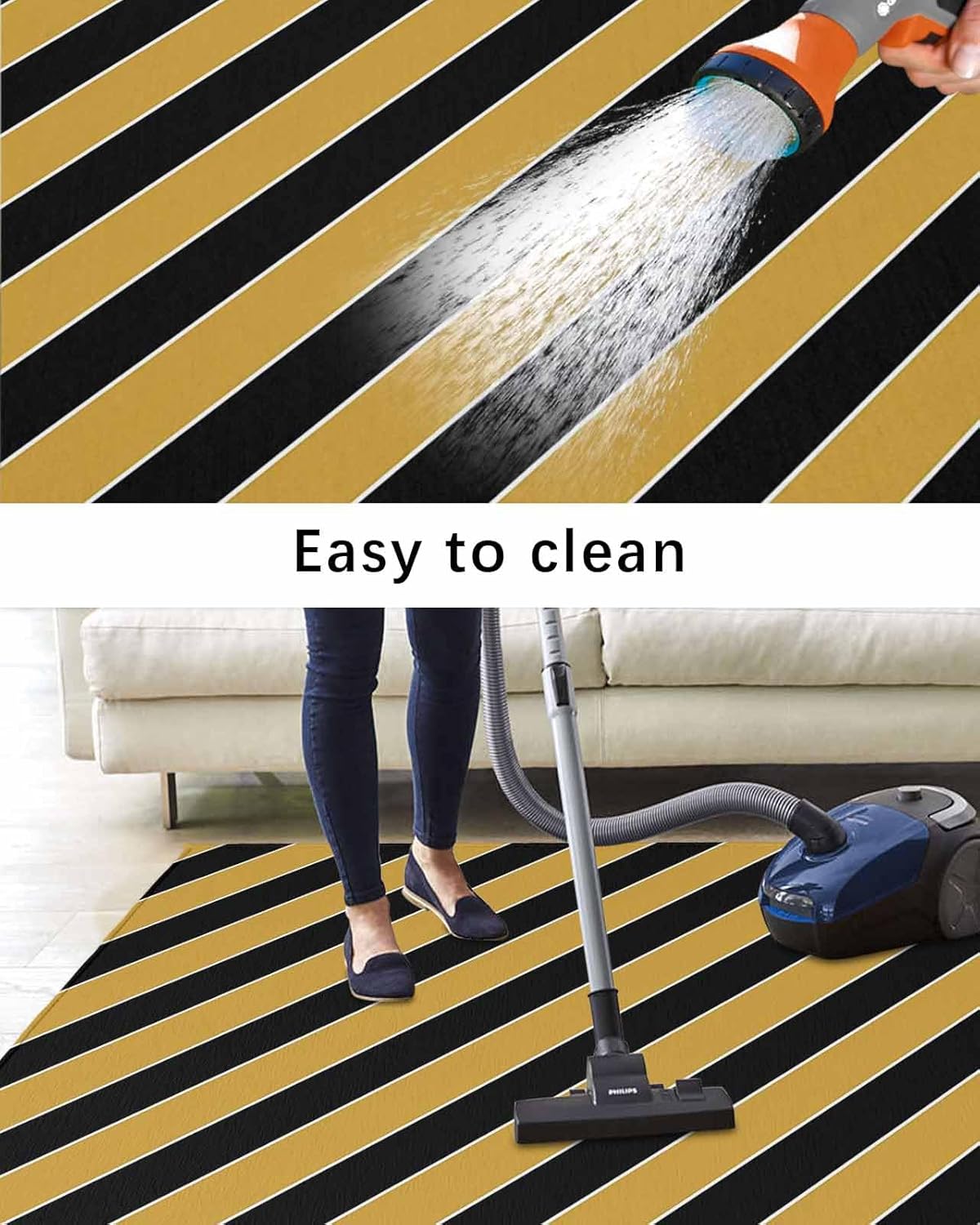 Outdoor Rug 4x6 ft Yellow Black Stripes Outdoor Large Area Rug Non Slip Rubber Lines Striped Front Door Mat RV Rug Camping Carpet Patio Outdoor Rugs for Backyard Balcony Deck Porch Indoor Outside