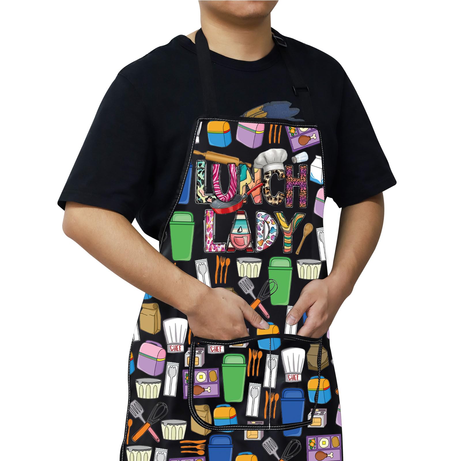 WZMPA Lunch Lady Apron With Pockets School Lunch Lady Appreciation Gift School Cook Adjustable Apron For Cafeteria Worker