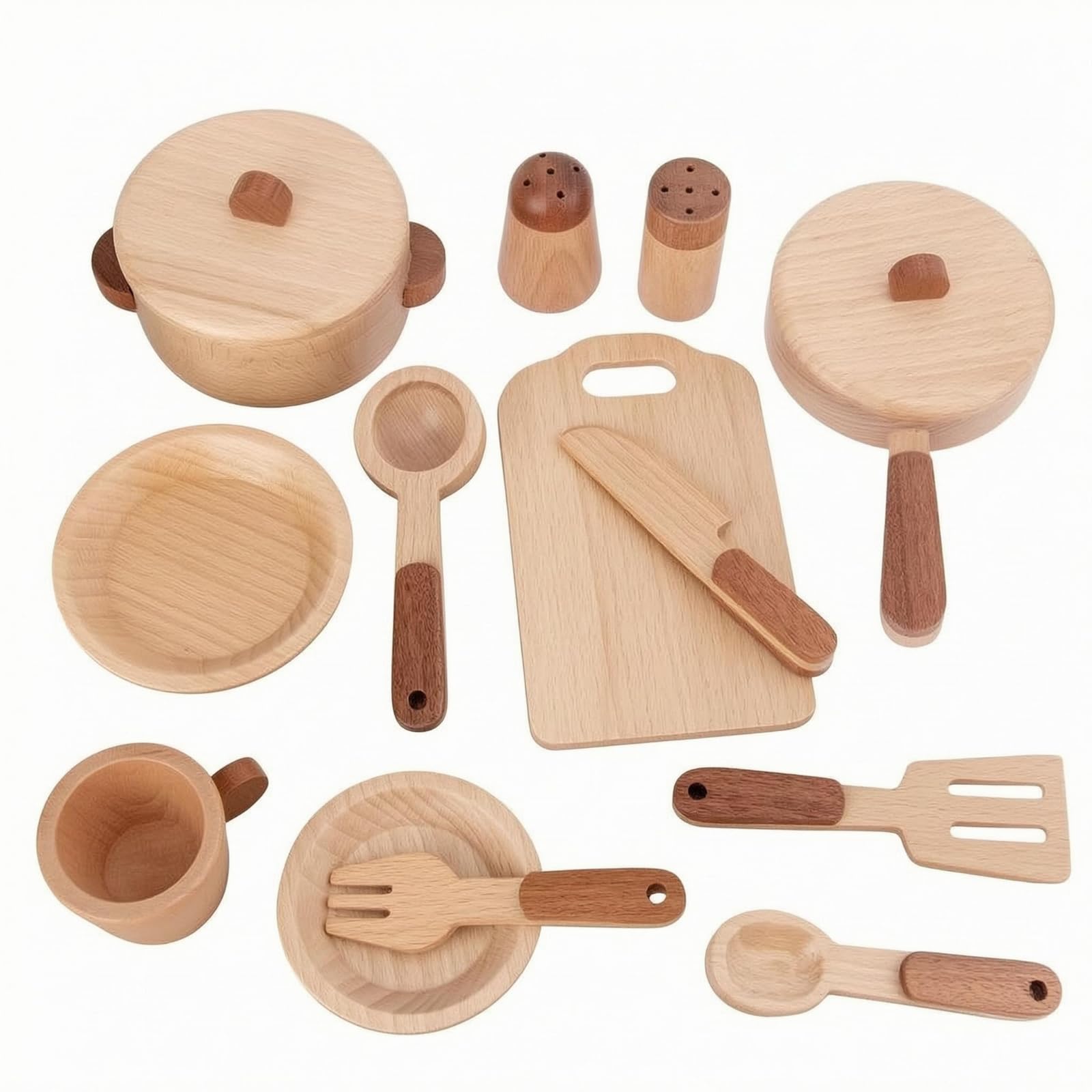 MagiDeal Giocattolo Set Cucina Giocattolo Utensili Accessori Cottura in Legno con Dettagli Realistici E Strumenti Maneggevoli per Finzione Culinaria Quotidiana Adatto a Casa Scuola Festa