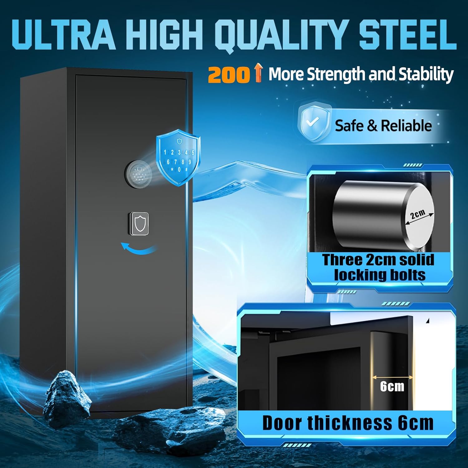 12-15 Large Gun Safe for Rifles and Pistols, Gun Cabinets for Rifles and Shotguns with Digital Keypad and Alarm Mode, Easy Assembly Rifle Safe for Home, Internal Lockable Box & Removable Shelves