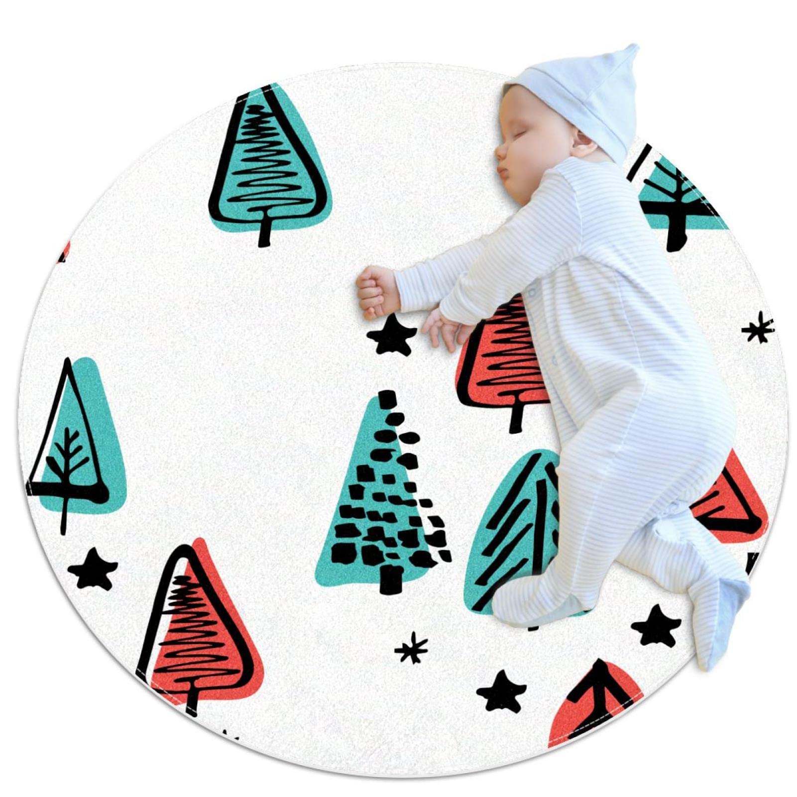 Arbre de Noël dessiné à la main tapis de sol circulaire moderne