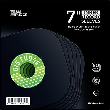 BIG FUDGE Black Special Edition | Vinyl Record Inner Sleeves 50x | Made from Heavyweight & Acid Free Paper | Album Covers with Round Corners| Slim Record Jackets to Protect Your LPs & Singles | 7"