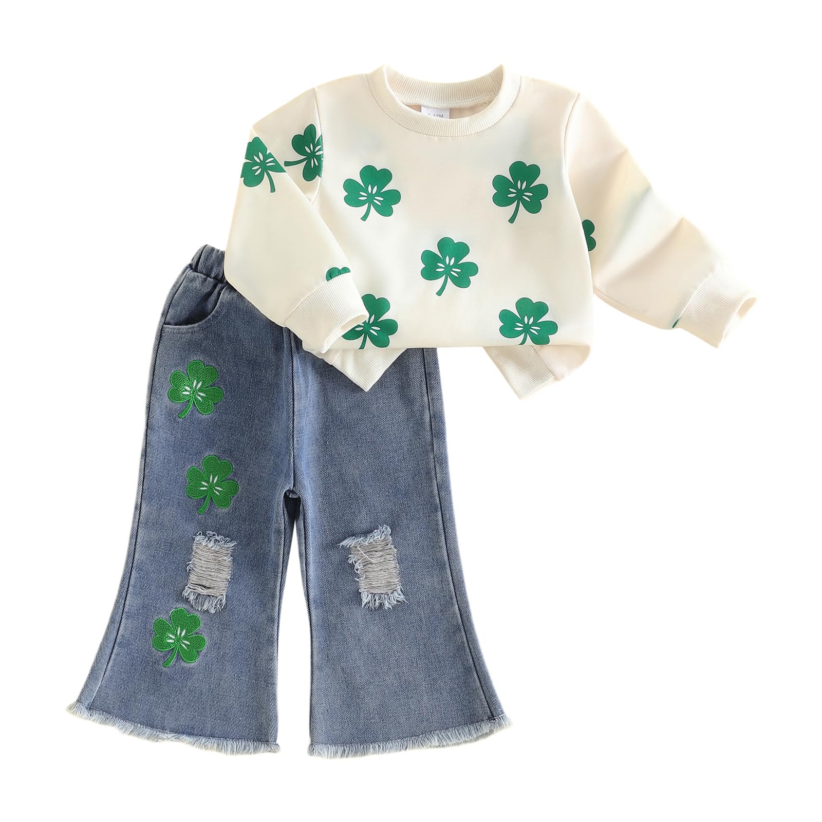 Toddler Baby Girl Clothes Fall Winter Baby Girl Outfit Floral Crewneck Sweatshirt Bell Bottom Jeans Pants Set