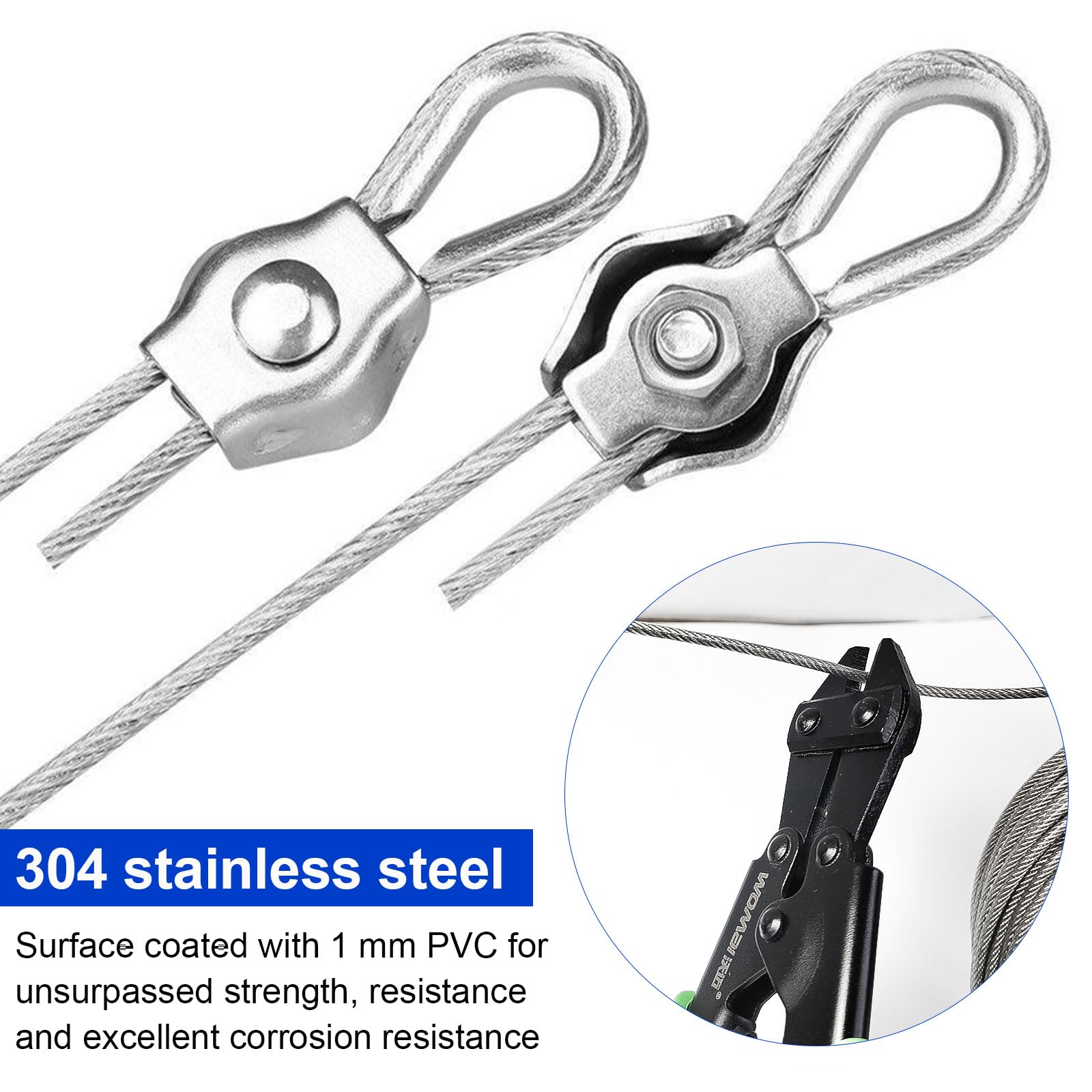 70 Pezzi Set di Cavo Acciaio Inossidabile 3mm, Kit Filo per Stendere il Bucato da Esterno, Cavetto Acciaio Inox 30m con Tenditore M5 e Accessori, Filo d'Acciaio per Balcone & Piante Rampicanti