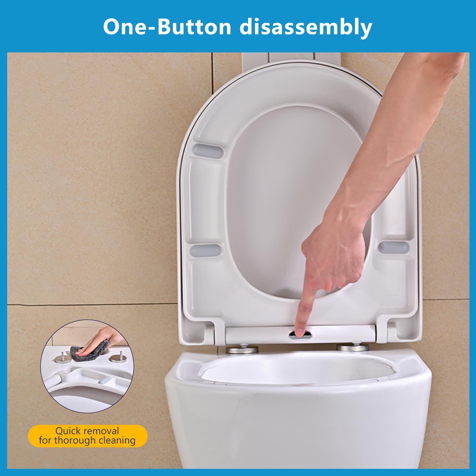 YEAUPE PRO Tavoletta WC Universale D Forma [LUNGO],Copriwater in Urea-Formaldeide,Sedile WC Con Chiusura Ammortizzata e Funzione di Sgancio Rapido, Bianco, 46,4 * 35,9 * 5CM