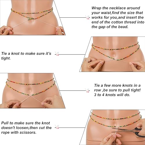 Miniatura 5 de ELABEST Cuentas africanas de cintura para mujer, no elásticas, 8 cuentas para el vientre, tallas grandes, coloridas, hechas a mano, accesorios de