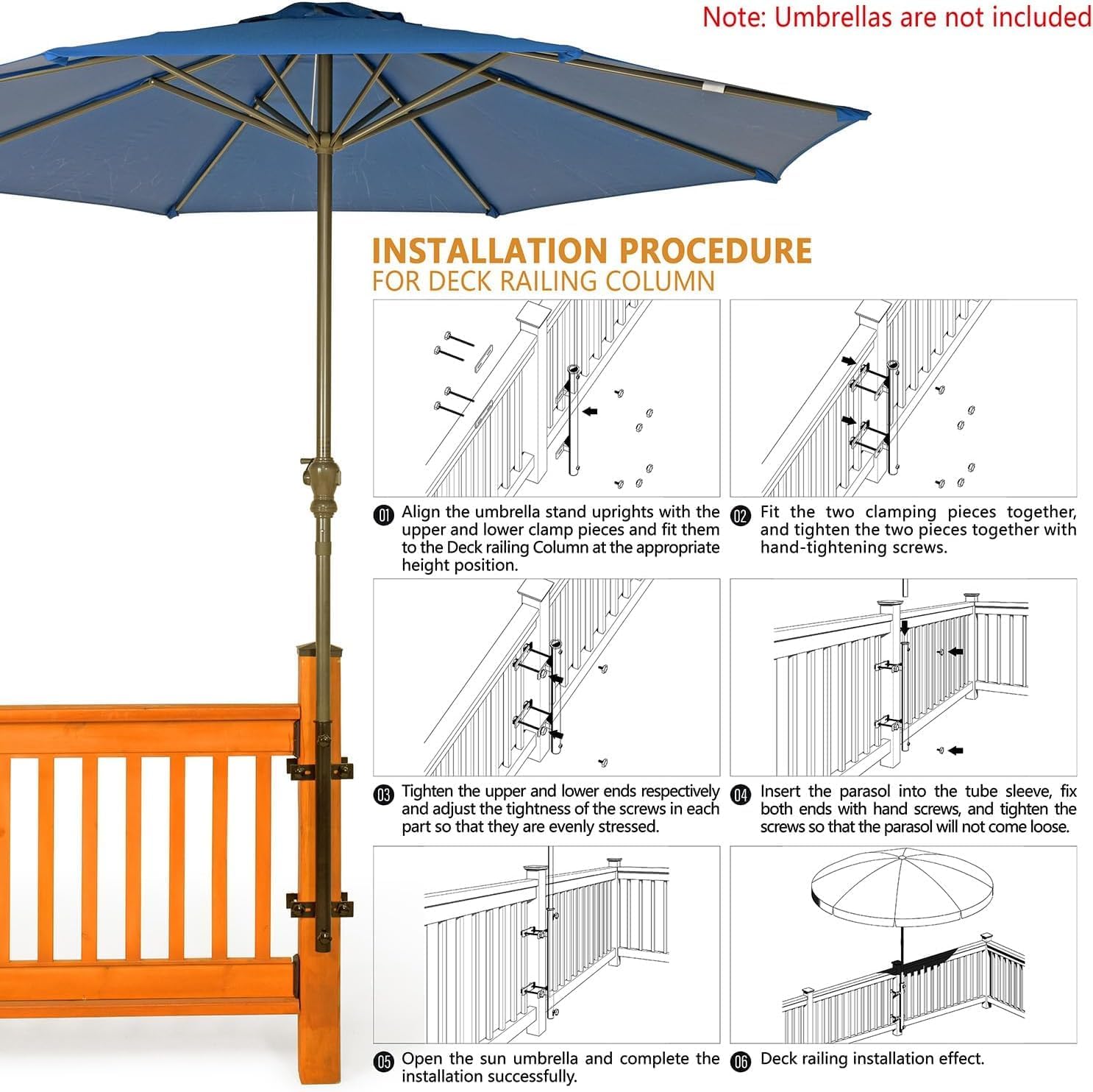304 Stainless Steel Umbrella Holder for Deck Railing, Heavy-Duty Patio Umbrella Mount, Easy Installation Adjustable Outdoor Umbrellas Base(Post, Black)