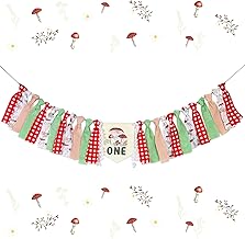 Mushroom 1st Birthday Decorations Red Mushroom Highchair Banner for Girls Fairy Mushroom Birthday Party Supplies Mushroom 1st Birthday Banner for Spring Summer Garden 1st Birthday Party