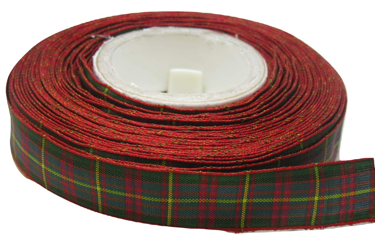 2 metres (Cut from Reel) x 16mm Tartan Ribbon Red & Green Double Sided Cameron 16 mm 5/8" 1/4" 1.6cm