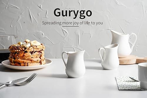 Miniatura 9 de Gurygo Juego de 2 Jarras para Crema de 8 onzas de Cerámica con Asa, Pequeño Contenedor Clásico de Leche Blanco, Jarra de Crema de Porcelana Fina