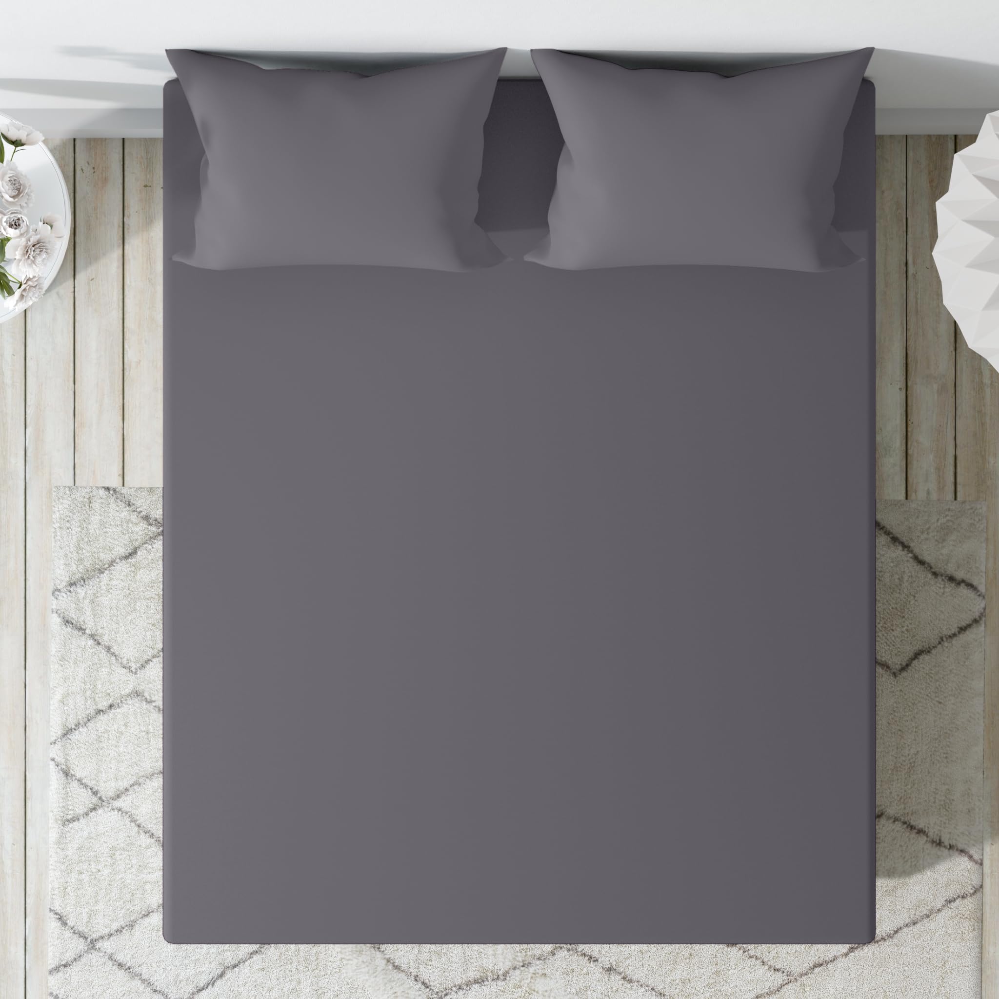 Wakefit 100% Cotton 200 TC Solid Fitted Bedsheet with 2 Pillow Covers | Ashy Grey Queen, 72" x 60", Ashy Grey | 1.83m x 1.52m